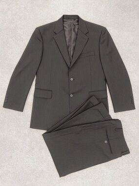 JOS A BANK Signature Gold Gordon Suit Men 42R & 36x27 Dark Gray STRIPE 100% Wool
